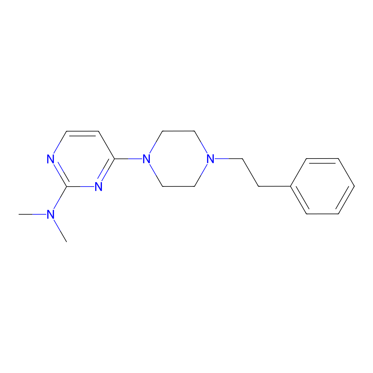 N,N-dimethyl-4-[4-(2-phenylethyl)piperazin-1-yl]pyrimidin-2-amine molecular structure, CAS 2640861-60-3