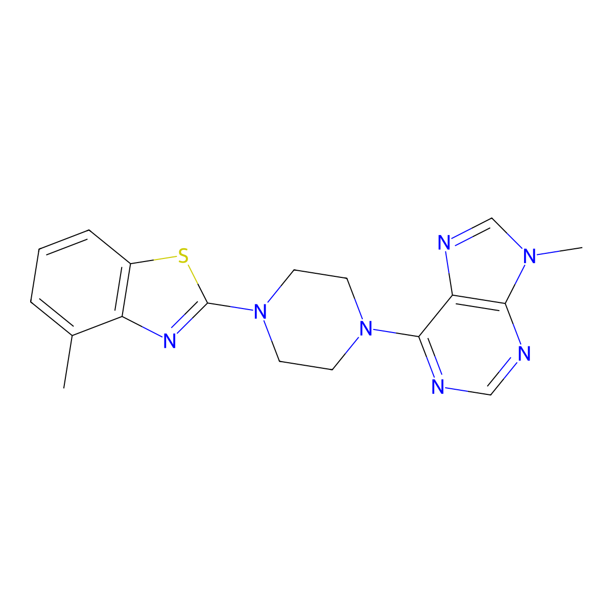 9-methyl-6-[4-(4-methyl-1,3-benzothiazol-2-yl)piperazin-1-yl]-9H-purine molecular structure, CAS 2640861-63-6