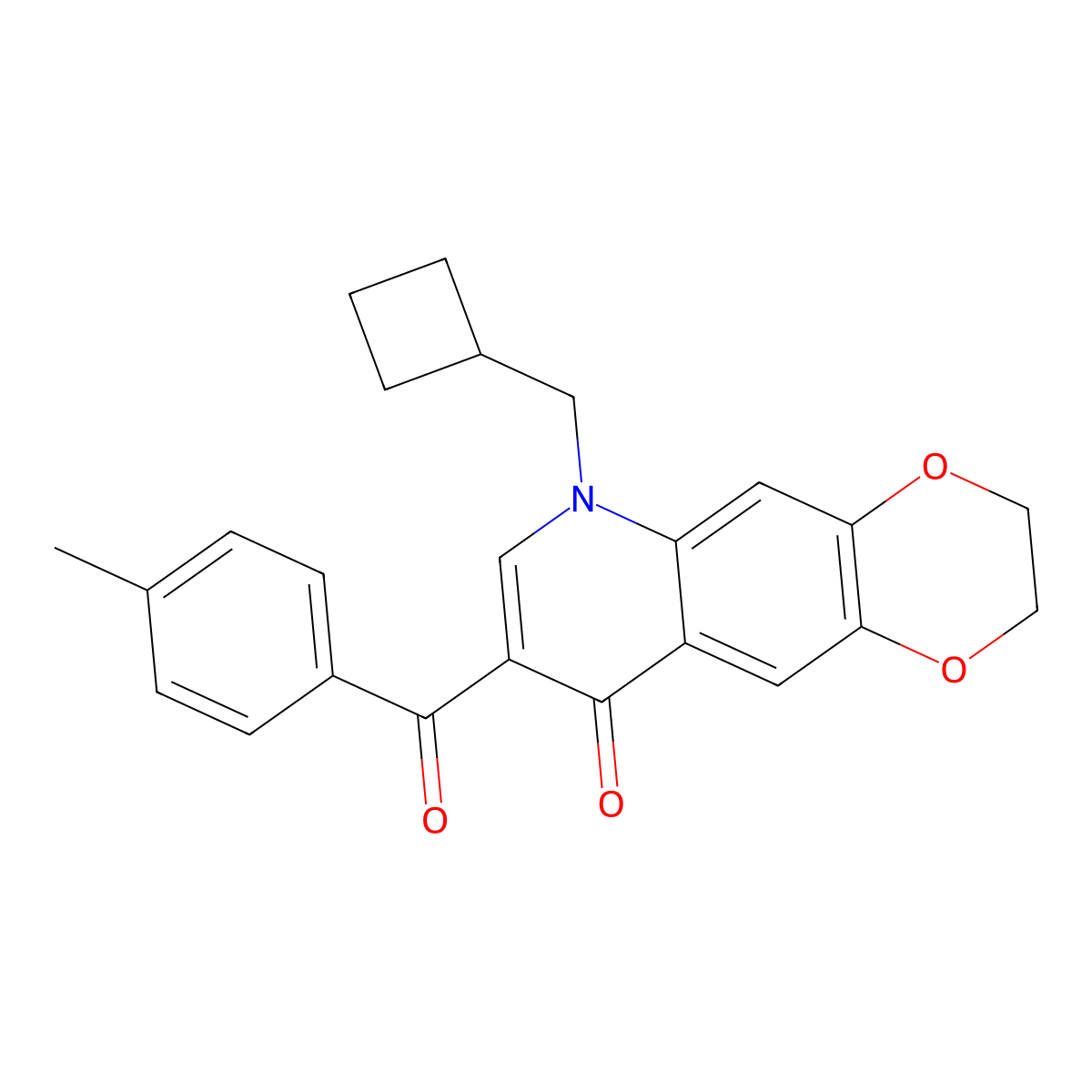 6-(cyclobutylmethyl)-8-(4-methylbenzoyl)-2H,3H,6H,9H-[1,4]dioxino[2,3-g]quinolin-9-one molecular structure, CAS 2640861-65-8