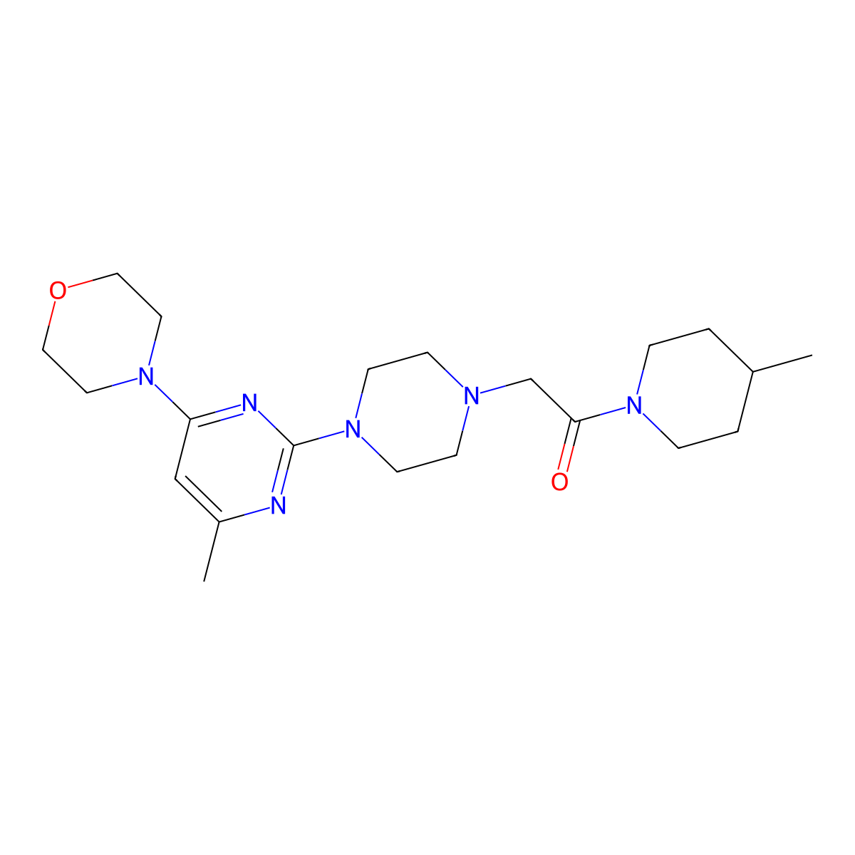 2-{4-[4-Methyl-6-(morpholin-4-yl)pyrimidin-2-yl]piperazin-1-yl}-1-(4-methylpiperidin-1-yl)ethan-1-one molecular structure, CAS 2640861-69-2