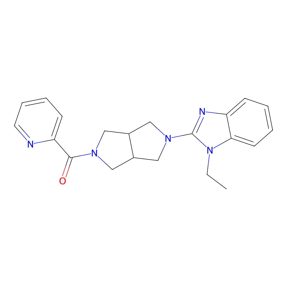 1-ethyl-2-[5-(pyridine-2-carbonyl)-octahydropyrrolo[3,4-c]pyrrol-2-yl]-1H-1,3-benzodiazole molecular structure, CAS 2640861-71-6