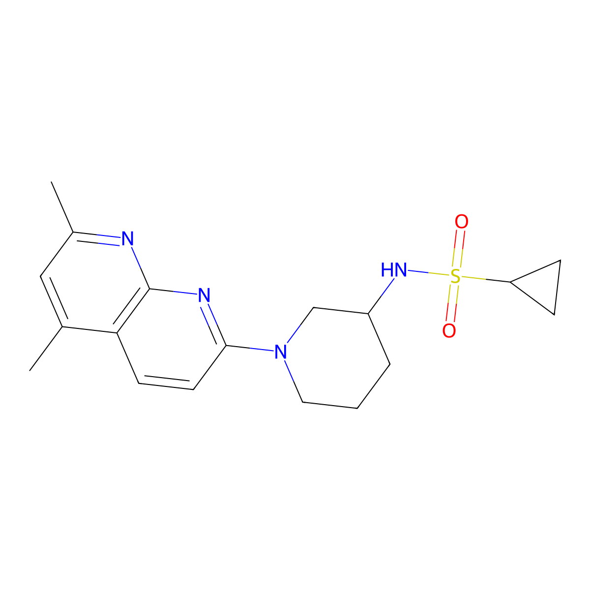 N-[1-(5,7-dimethyl-1,8-naphthyridin-2-yl)piperidin-3-yl]cyclopropanesulfonamide molecular structure, CAS 2640861-72-7