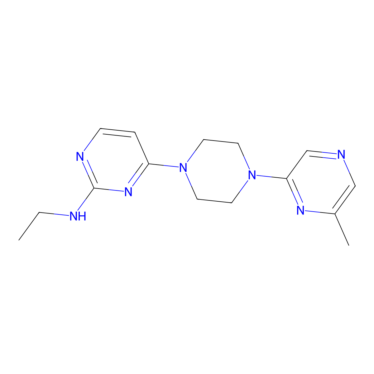 N-ethyl-4-[4-(6-methylpyrazin-2-yl)piperazin-1-yl]pyrimidin-2-amine molecular structure, CAS 2640861-74-9