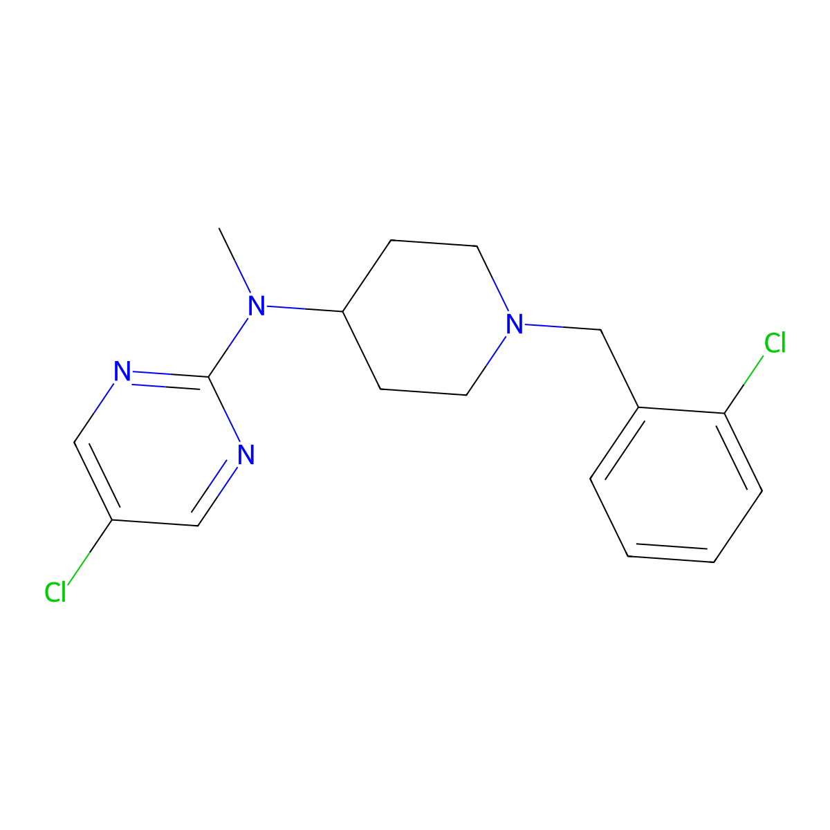5-chloro-N-{1-[(2-chlorophenyl)methyl]piperidin-4-yl}-N-methylpyrimidin-2-amine molecular structure, CAS 2640861-75-0