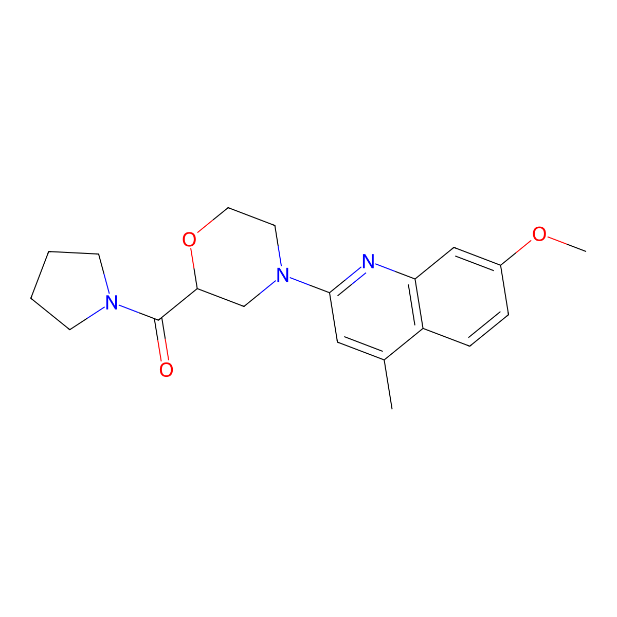 7-Methoxy-4-methyl-2-[2-(pyrrolidine-1-carbonyl)morpholin-4-yl]quinoline molecular structure, CAS 2640861-78-3