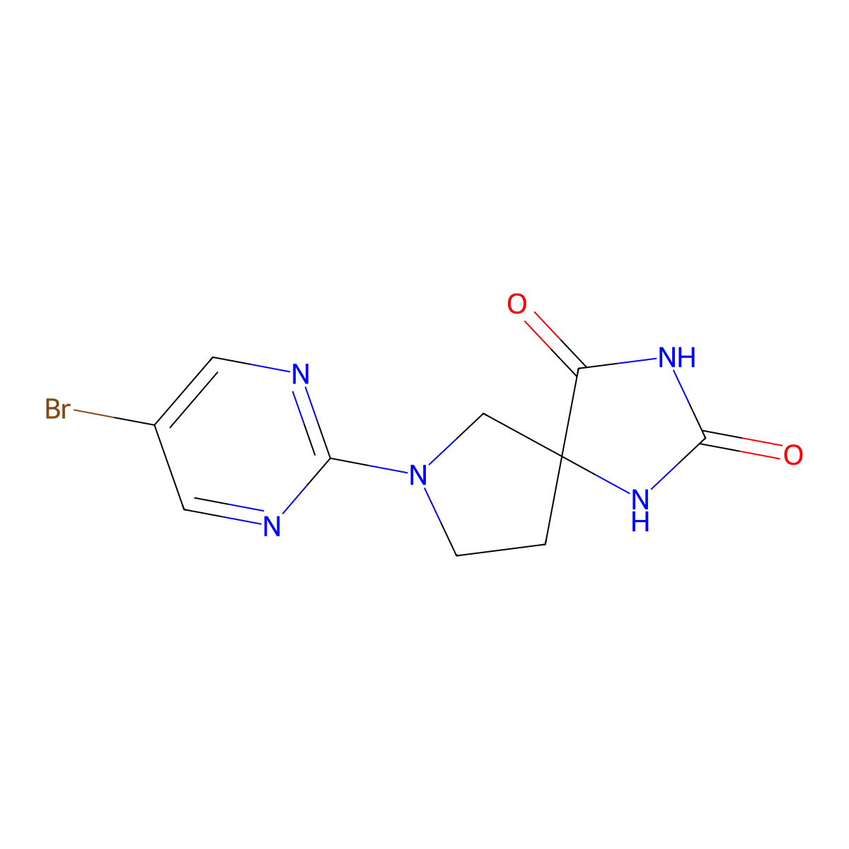 7-(5-Bromopyrimidin-2-yl)-1,3,7-triazaspiro[4.4]nonane-2,4-dione molecular structure, CAS 2640861-79-4