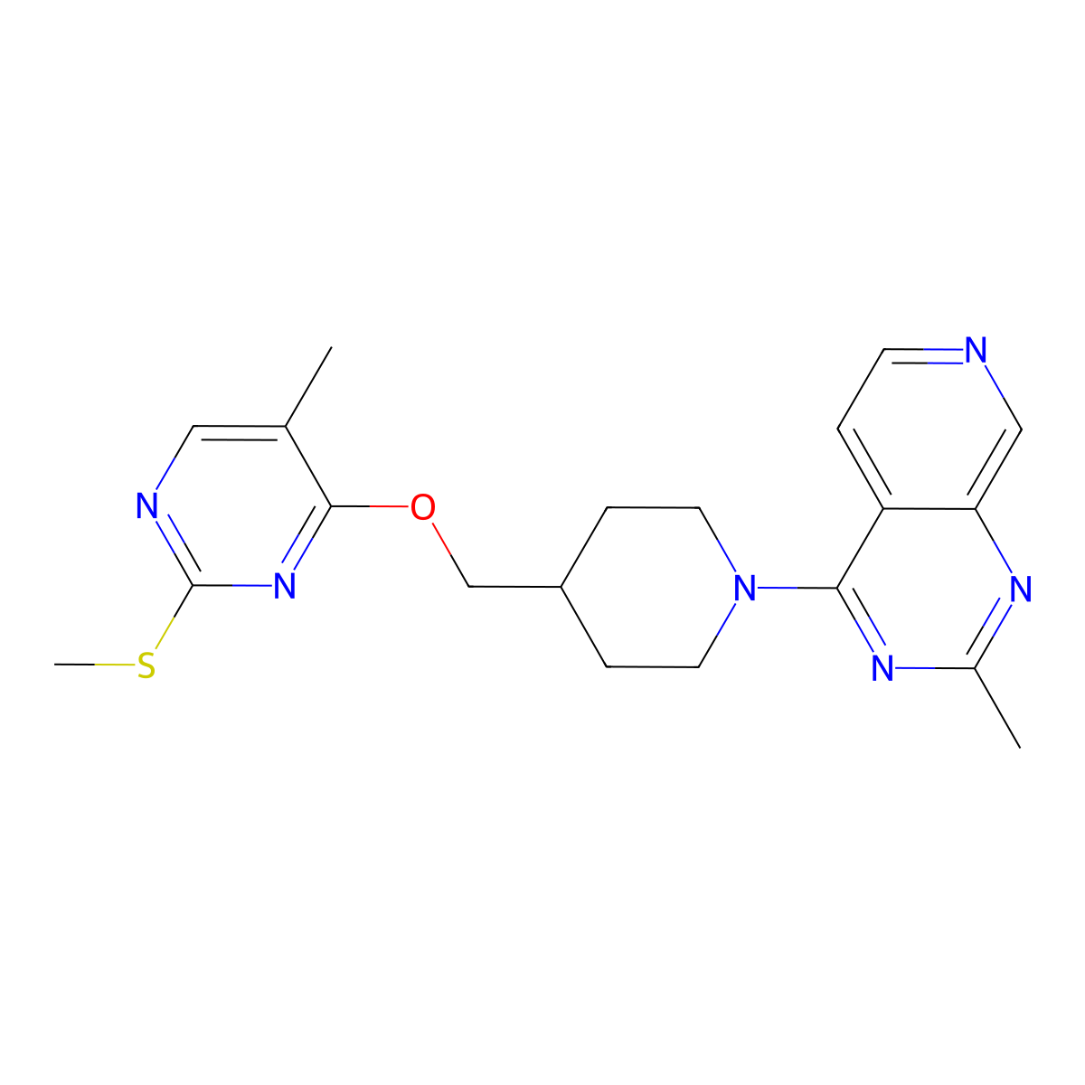 5-Methyl-4-[(1-{2-methylpyrido[3,4-d]pyrimidin-4-yl}piperidin-4-yl)methoxy]-2-(methylsulfanyl)pyrimidine molecular structure, CAS 2640861-81-8