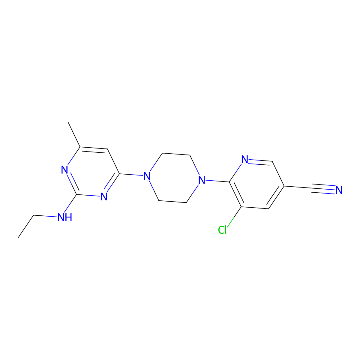 5-Chloro-6-{4-[2-(ethylamino)-6-methylpyrimidin-4-yl]piperazin-1-yl}pyridine-3-carbonitrile molecular structure, CAS 2640861-84-1