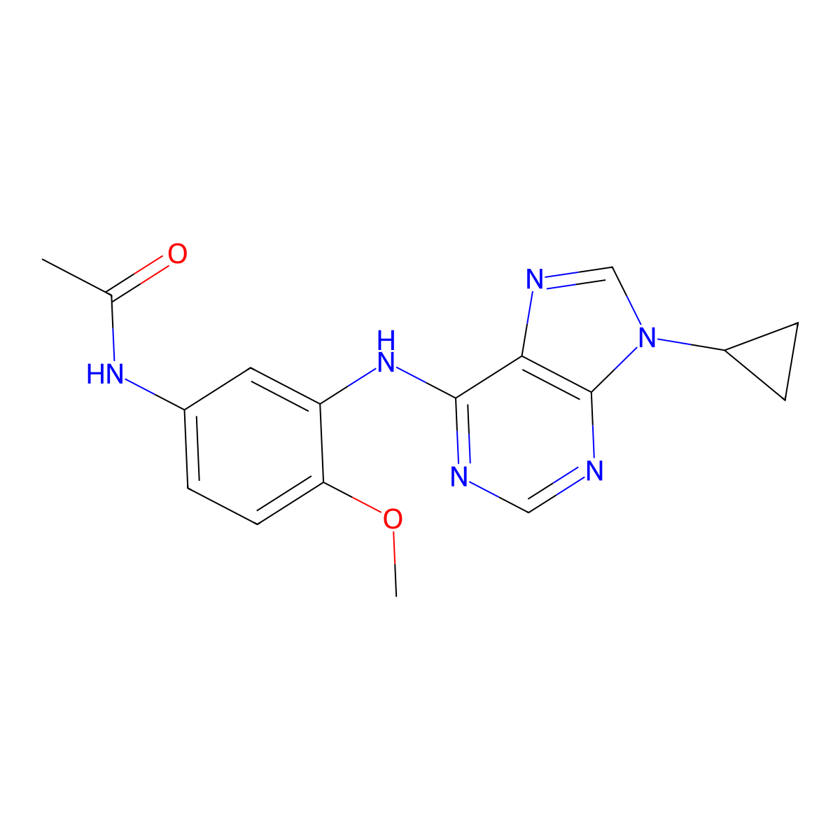 N-{3-[(9-cyclopropyl-9H-purin-6-yl)amino]-4-methoxyphenyl}acetamide molecular structure, CAS 2640861-87-4