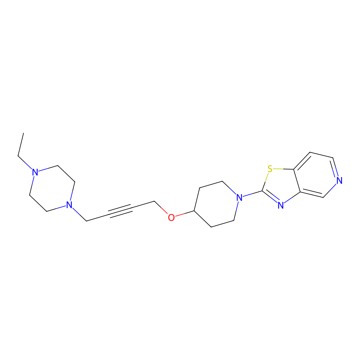 1-Ethyl-4-{4-[(1-{[1,3]thiazolo[4,5-c]pyridin-2-yl}piperidin-4-yl)oxy]but-2-yn-1-yl}piperazine molecular structure, CAS 2640861-94-3