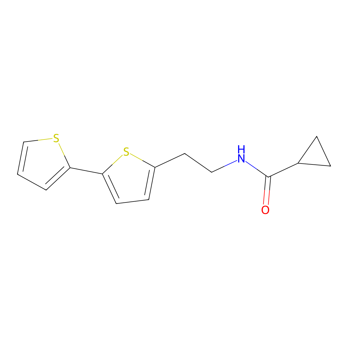 N-(2-{[2,2'-bithiophene]-5-yl}ethyl)cyclopropanecarboxamide molecular structure, CAS 2640861-99-8