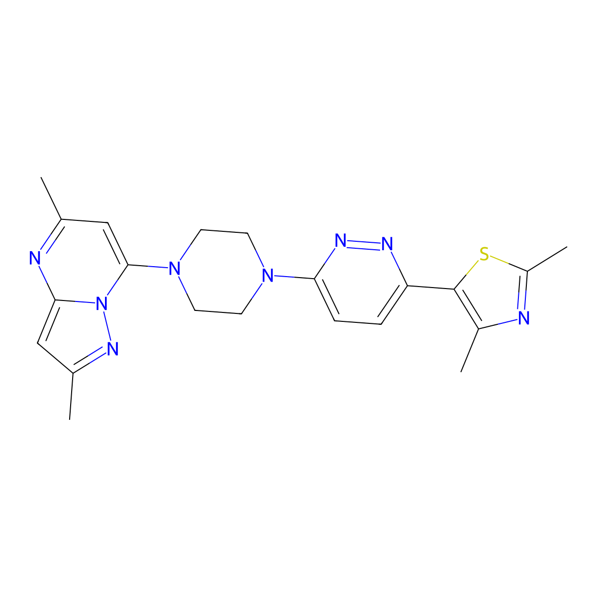 3-(2,4-Dimethyl-1,3-thiazol-5-yl)-6-(4-{2,5-dimethylpyrazolo[1,5-a]pyrimidin-7-yl}piperazin-1-yl)pyridazine molecular structure, CAS 2640862-17-3