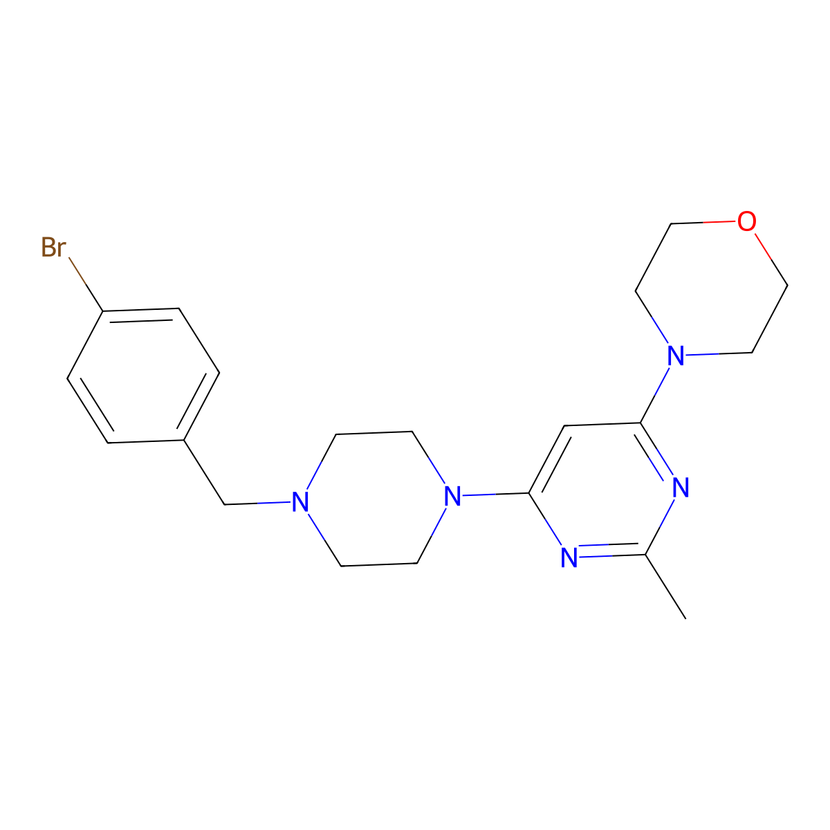 4-(6-{4-[(4-Bromophenyl)methyl]piperazin-1-yl}-2-methylpyrimidin-4-yl)morpholine molecular structure, CAS 2640862-20-8