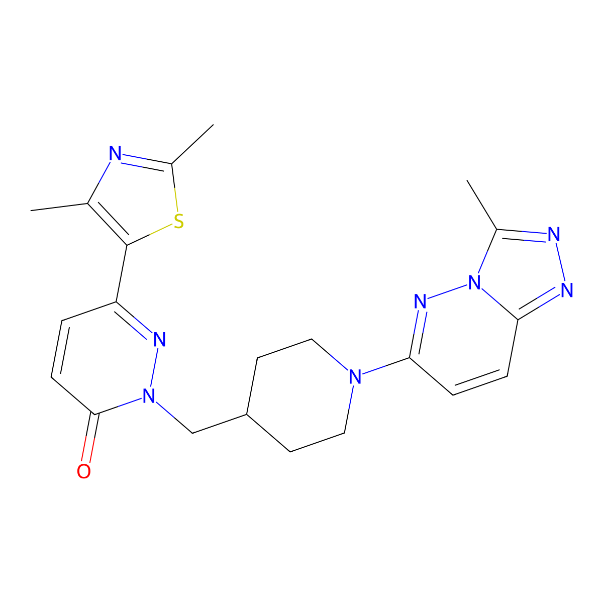 6-(2,4-Dimethyl-1,3-thiazol-5-yl)-2-[(1-{3-methyl-[1,2,4]triazolo[4,3-b]pyridazin-6-yl}piperidin-4-yl)methyl]-2,3-dihydropyridazin-3-one molecular structure, CAS 2640862-26-4