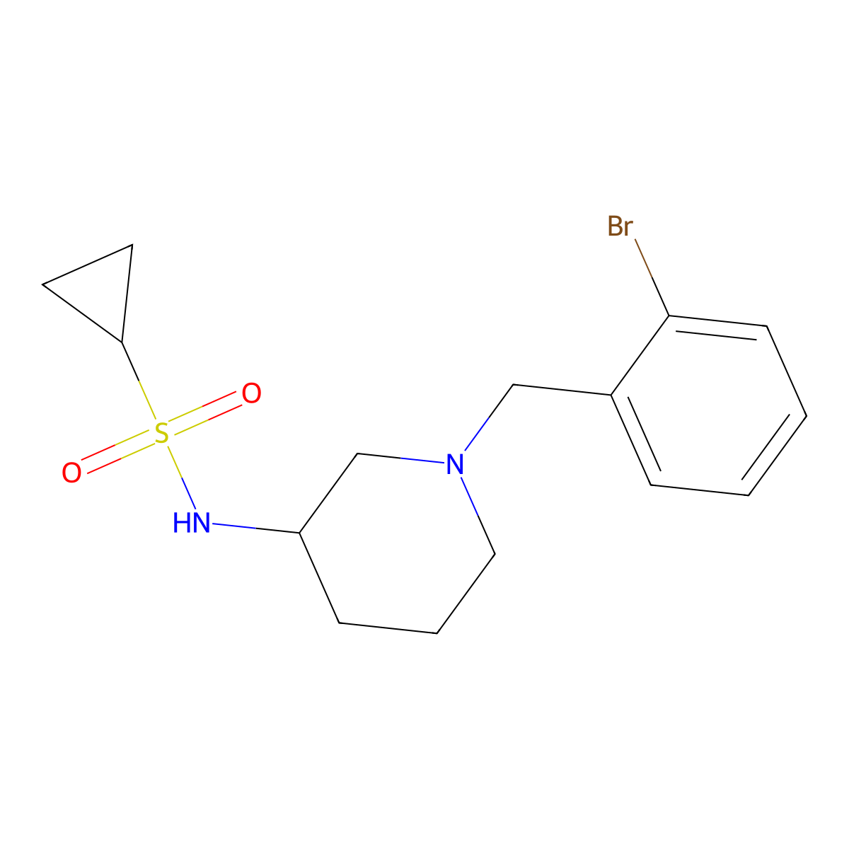 N-{1-[(2-bromophenyl)methyl]piperidin-3-yl}cyclopropanesulfonamide molecular structure, CAS 2640862-31-1