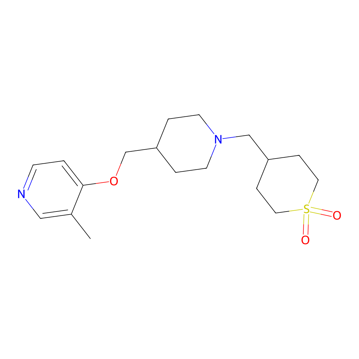 4-[(4-{[(3-Methylpyridin-4-yl)oxy]methyl}piperidin-1-yl)methyl]-1lambda6-thiane-1,1-dione molecular structure, CAS 2640862-34-4