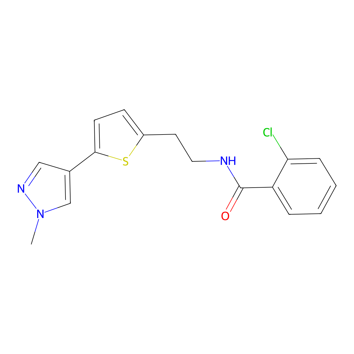 2-chloro-N-{2-[5-(1-methyl-1H-pyrazol-4-yl)thiophen-2-yl]ethyl}benzamide molecular structure, CAS 2640862-47-9