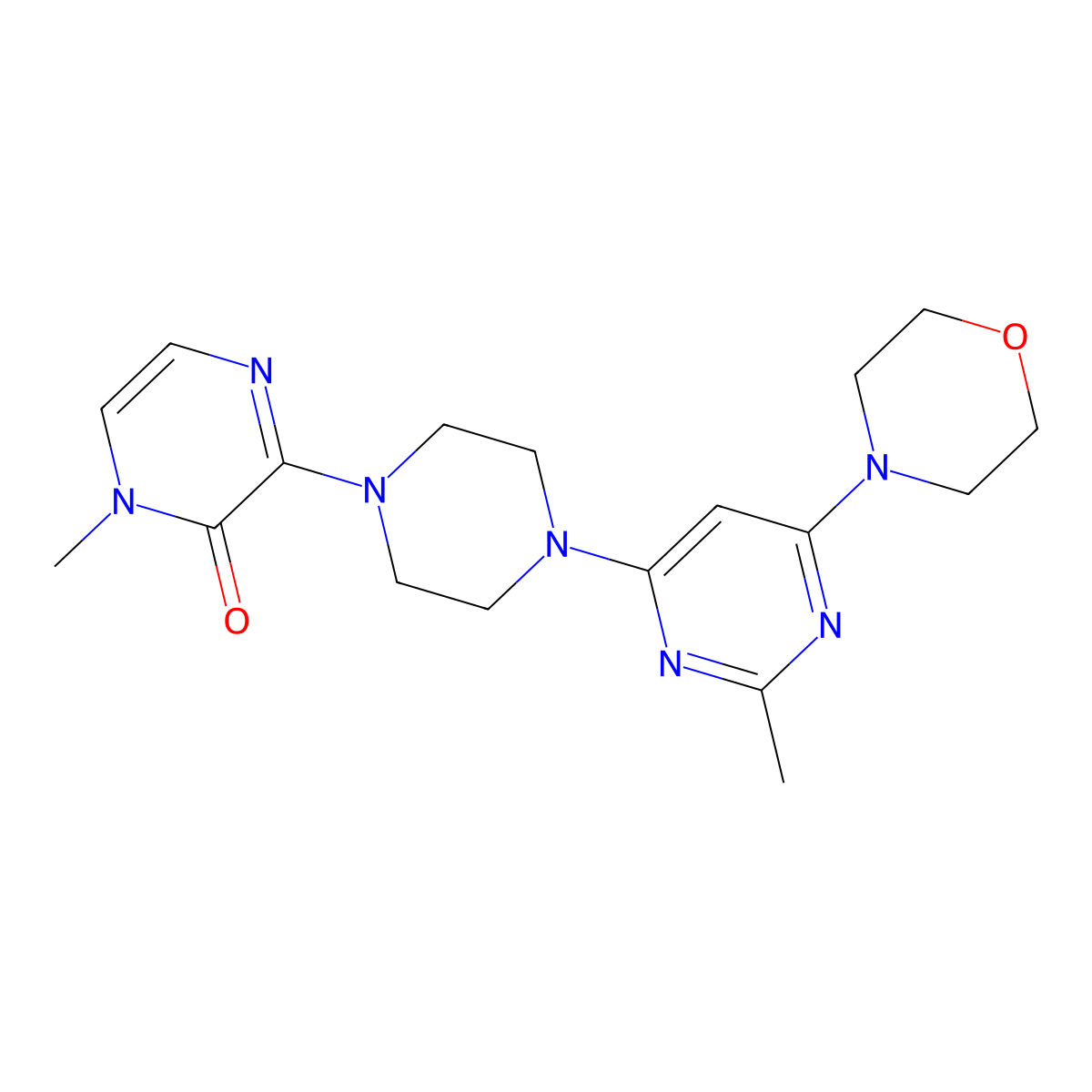 1-Methyl-3-{4-[2-methyl-6-(morpholin-4-yl)pyrimidin-4-yl]piperazin-1-yl}-1,2-dihydropyrazin-2-one molecular structure, CAS 2640862-48-0