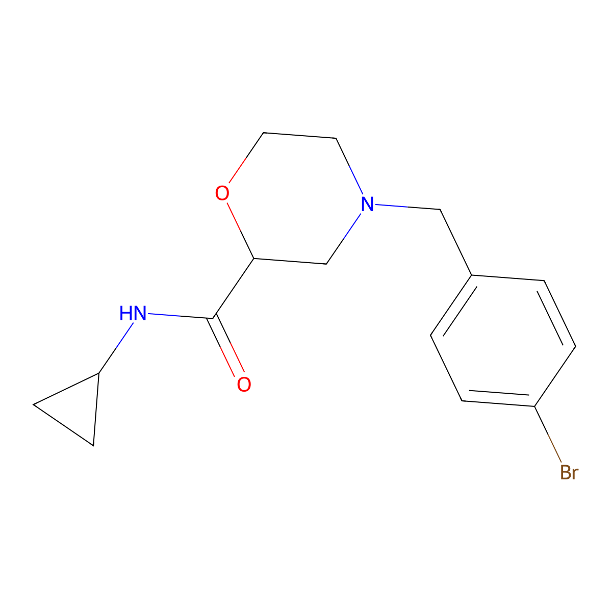 4-[(4-bromophenyl)methyl]-N-cyclopropylmorpholine-2-carboxamide molecular structure, CAS 2640862-52-6