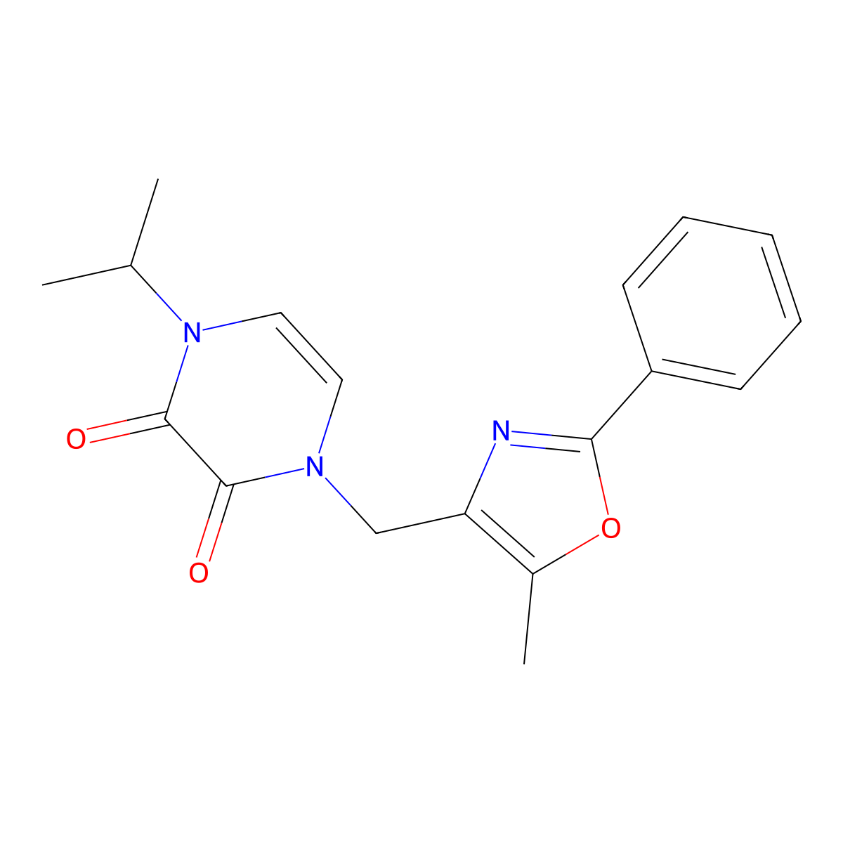 1-[(5-Methyl-2-phenyl-1,3-oxazol-4-yl)methyl]-4-(propan-2-yl)-1,2,3,4-tetrahydropyrazine-2,3-dione molecular structure, CAS 2640862-55-9