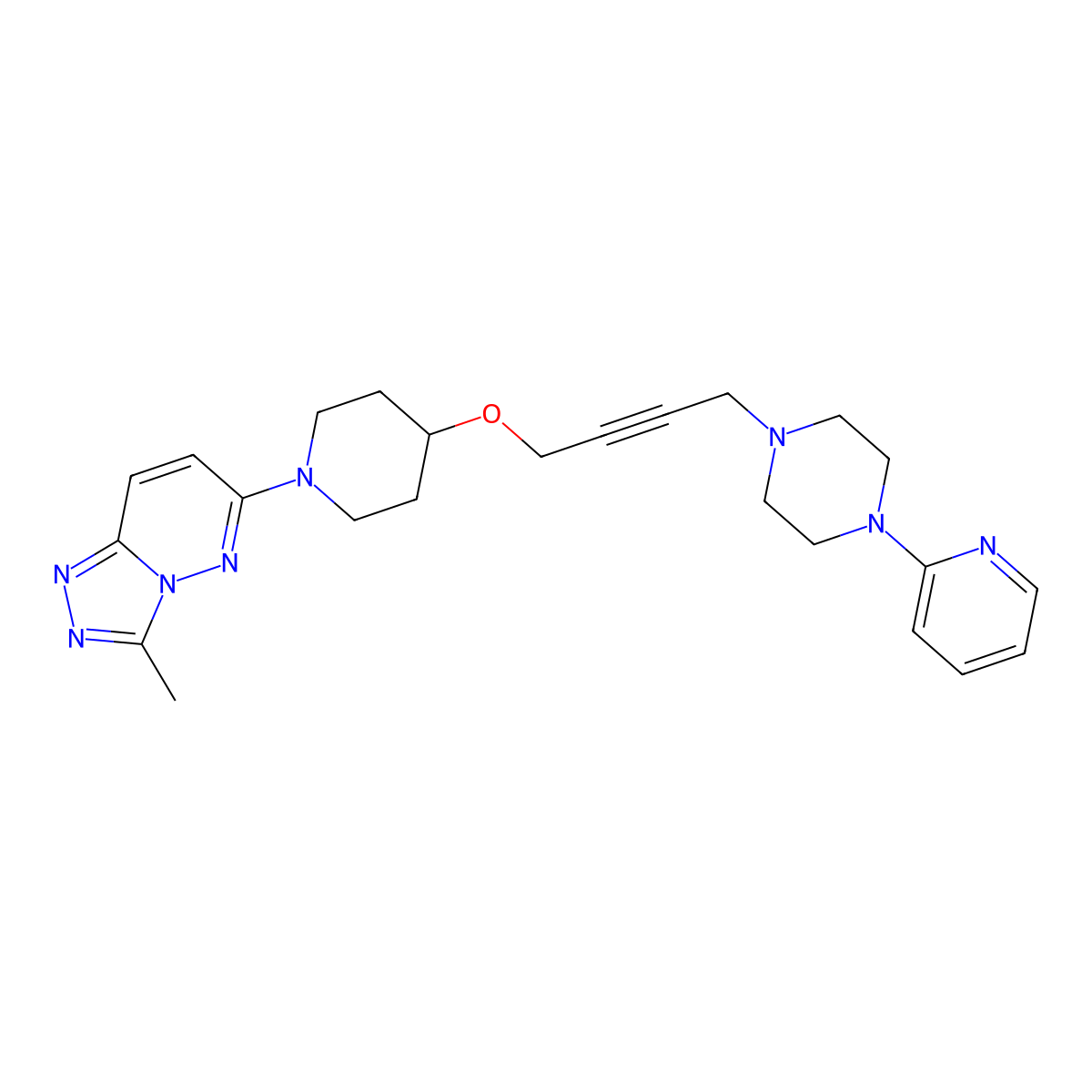 1-{4-[(1-{3-Methyl-[1,2,4]triazolo[4,3-b]pyridazin-6-yl}piperidin-4-yl)oxy]but-2-yn-1-yl}-4-(pyridin-2-yl)piperazine molecular structure, CAS 2640862-57-1