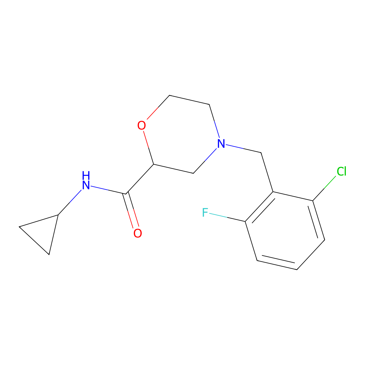 4-[(2-chloro-6-fluorophenyl)methyl]-N-cyclopropylmorpholine-2-carboxamide molecular structure, CAS 2640862-58-2