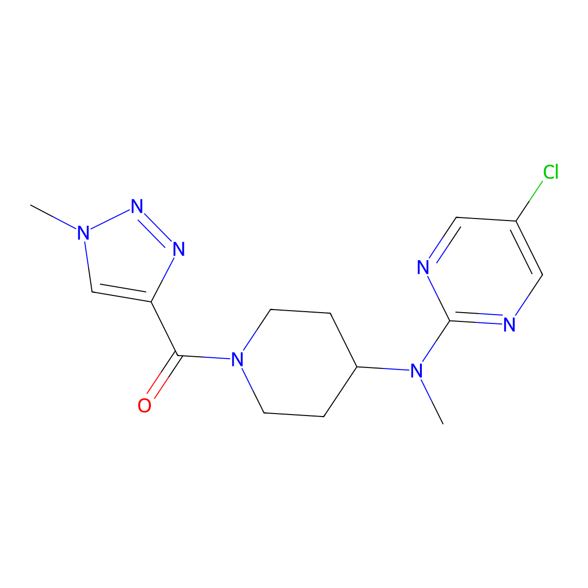 5-chloro-N-methyl-N-[1-(1-methyl-1H-1,2,3-triazole-4-carbonyl)piperidin-4-yl]pyrimidin-2-amine molecular structure, CAS 2640862-60-6