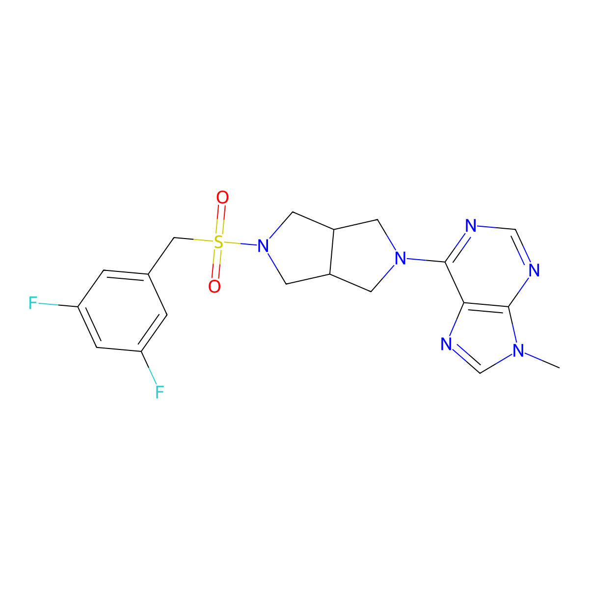 6-{5-[(3,5-difluorophenyl)methanesulfonyl]-octahydropyrrolo[3,4-c]pyrrol-2-yl}-9-methyl-9H-purine molecular structure, CAS 2640862-67-3