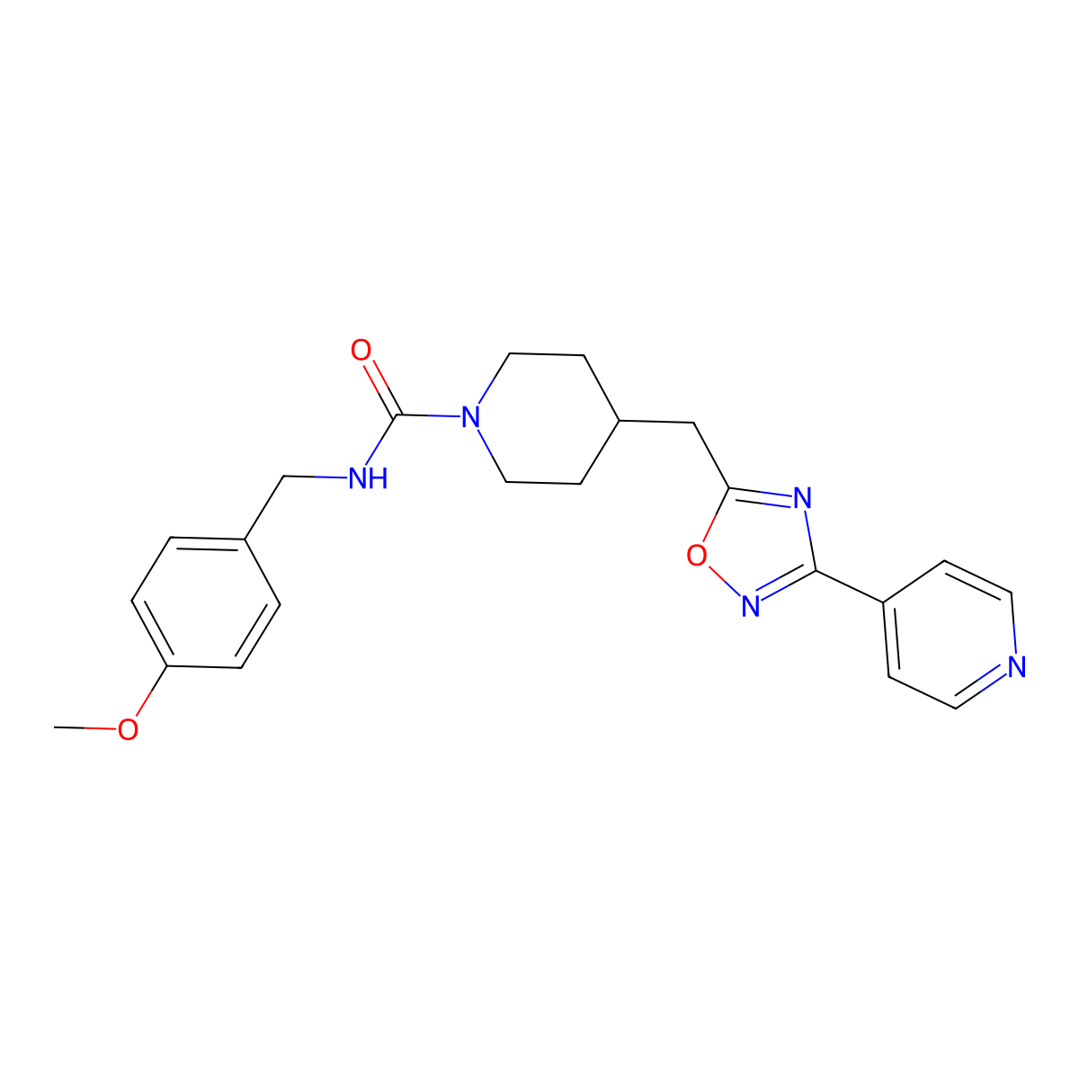 N-[(4-methoxyphenyl)methyl]-4-{[3-(pyridin-4-yl)-1,2,4-oxadiazol-5-yl]methyl}piperidine-1-carboxamide molecular structure, CAS 2640862-71-9