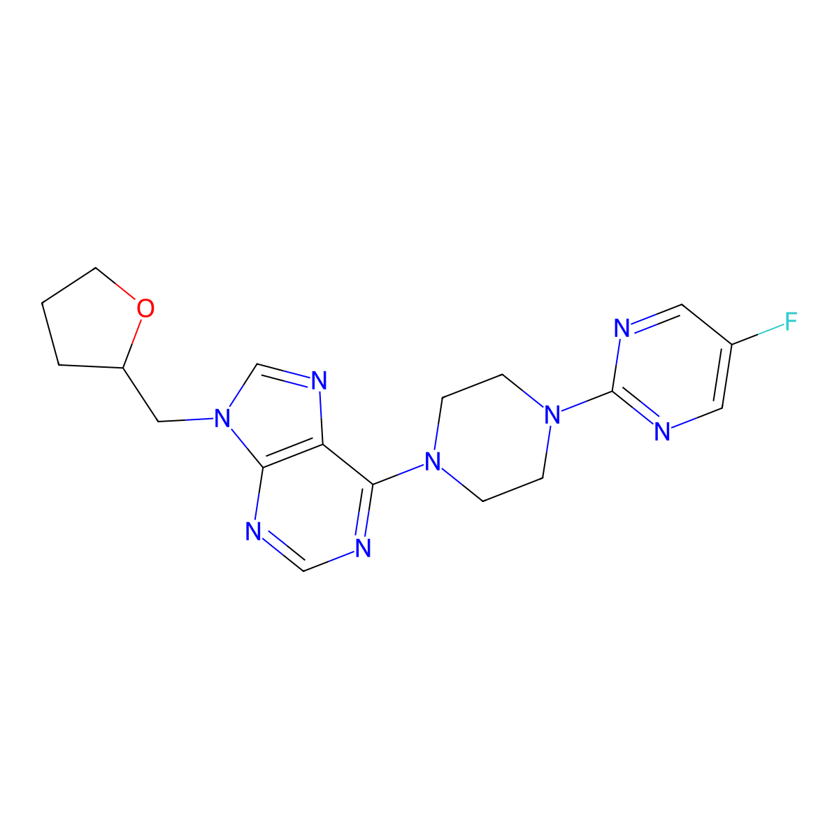 6-[4-(5-fluoropyrimidin-2-yl)piperazin-1-yl]-9-[(oxolan-2-yl)methyl]-9H-purine molecular structure, CAS 2640862-72-0