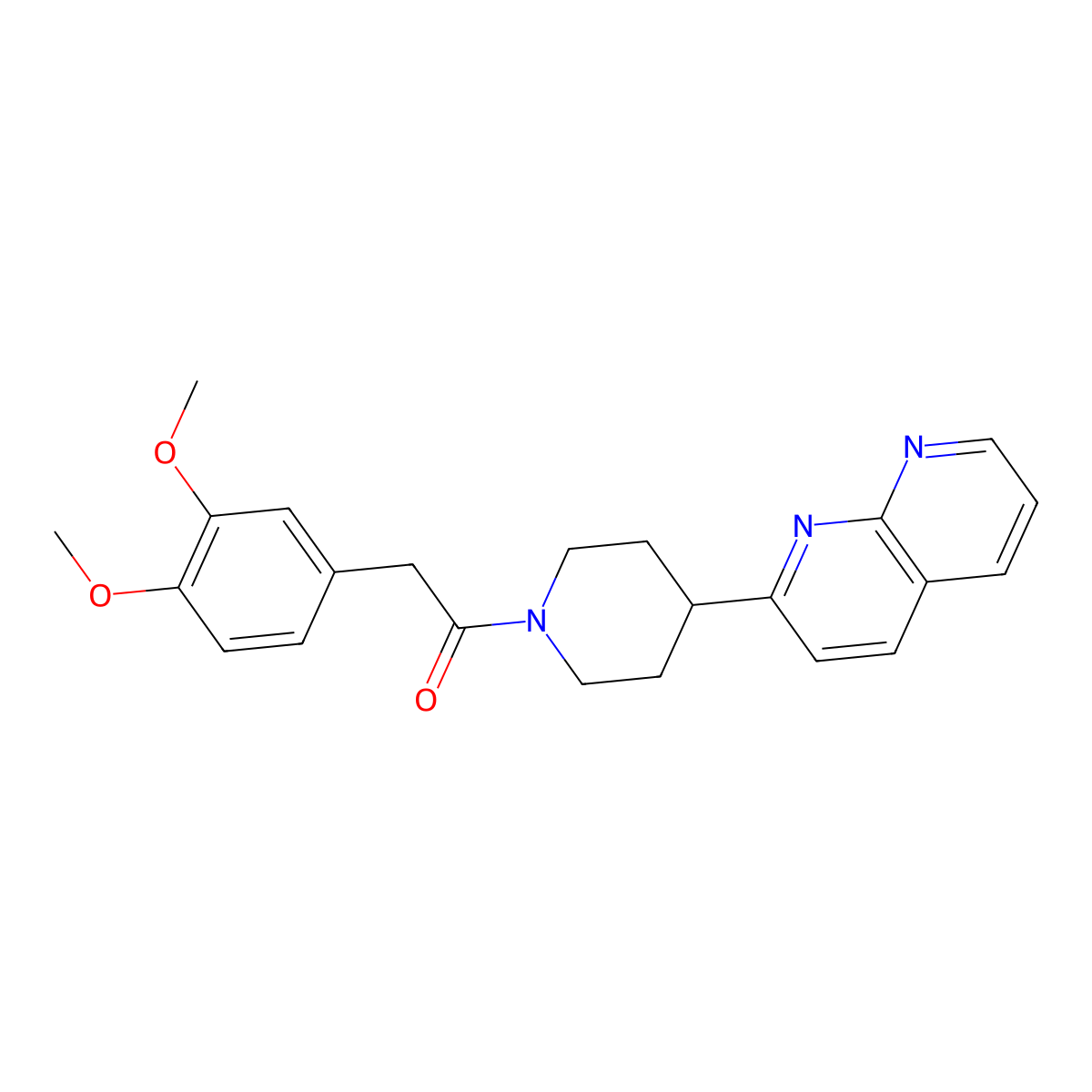 2-(3,4-Dimethoxyphenyl)-1-[4-(1,8-naphthyridin-2-yl)piperidin-1-yl]ethan-1-one molecular structure, CAS 2640862-75-3
