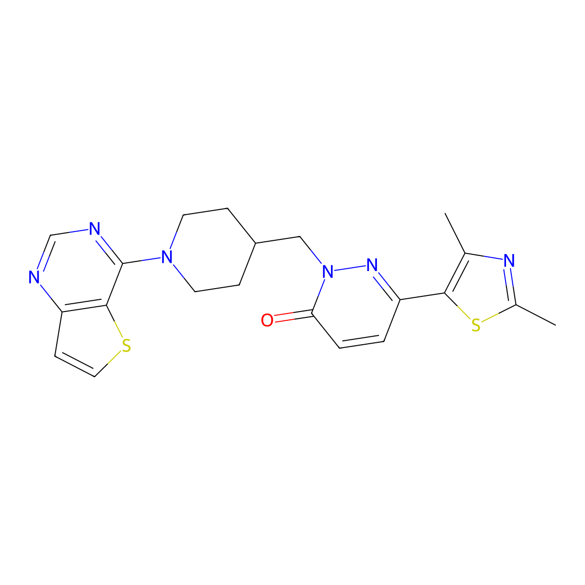 6-(2,4-Dimethyl-1,3-thiazol-5-yl)-2-[(1-{thieno[3,2-d]pyrimidin-4-yl}piperidin-4-yl)methyl]-2,3-dihydropyridazin-3-one molecular structure, CAS 2640862-79-7