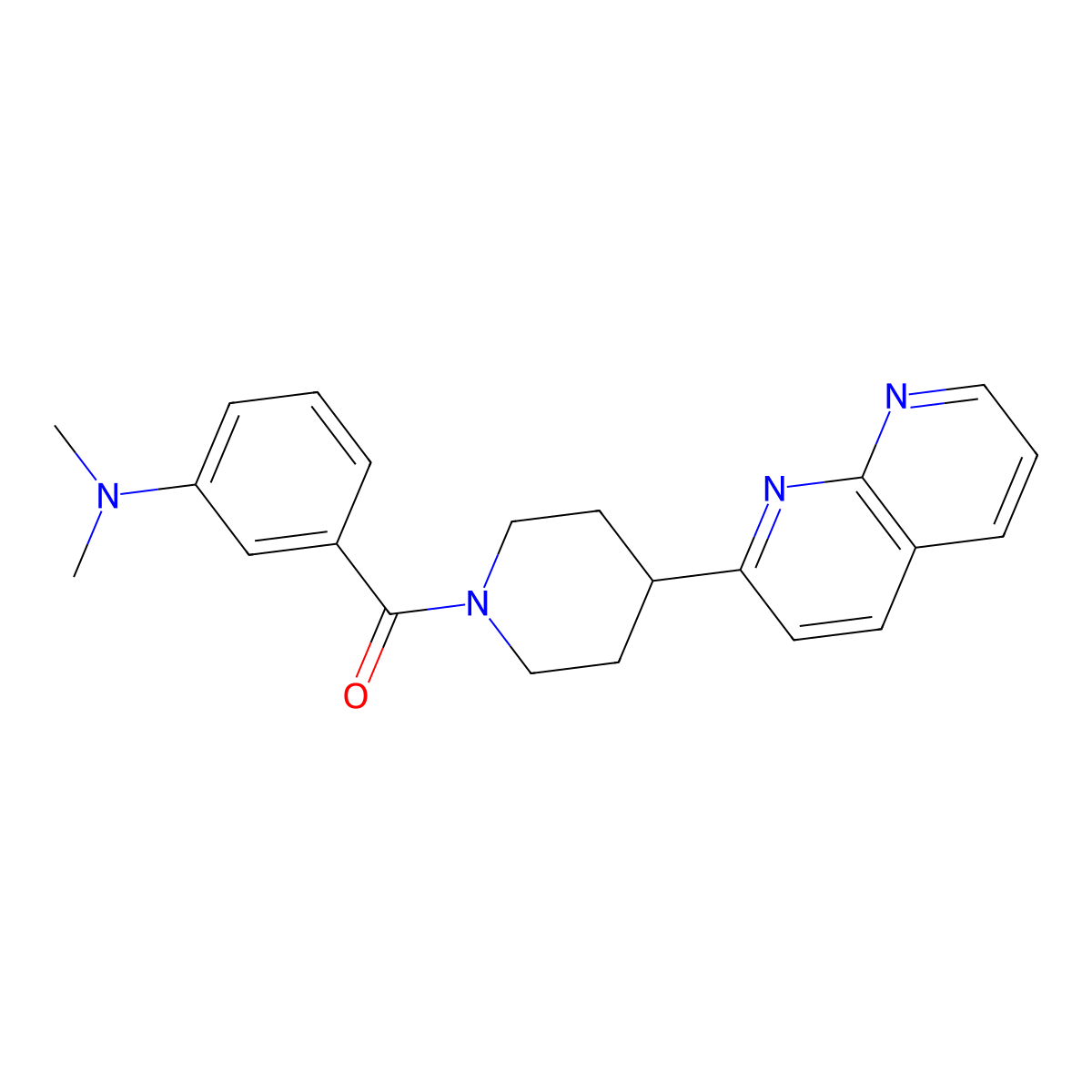 N,N-dimethyl-3-[4-(1,8-naphthyridin-2-yl)piperidine-1-carbonyl]aniline molecular structure, CAS 2640862-83-3