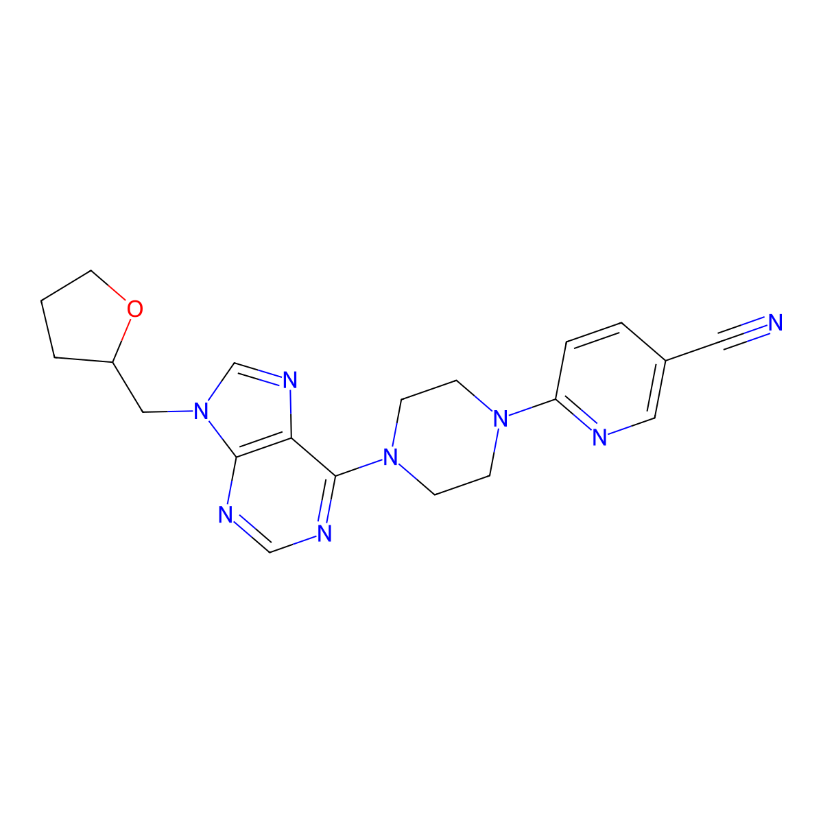 6-(4-{9-[(oxolan-2-yl)methyl]-9H-purin-6-yl}piperazin-1-yl)pyridine-3-carbonitrile molecular structure, CAS 2640862-90-2