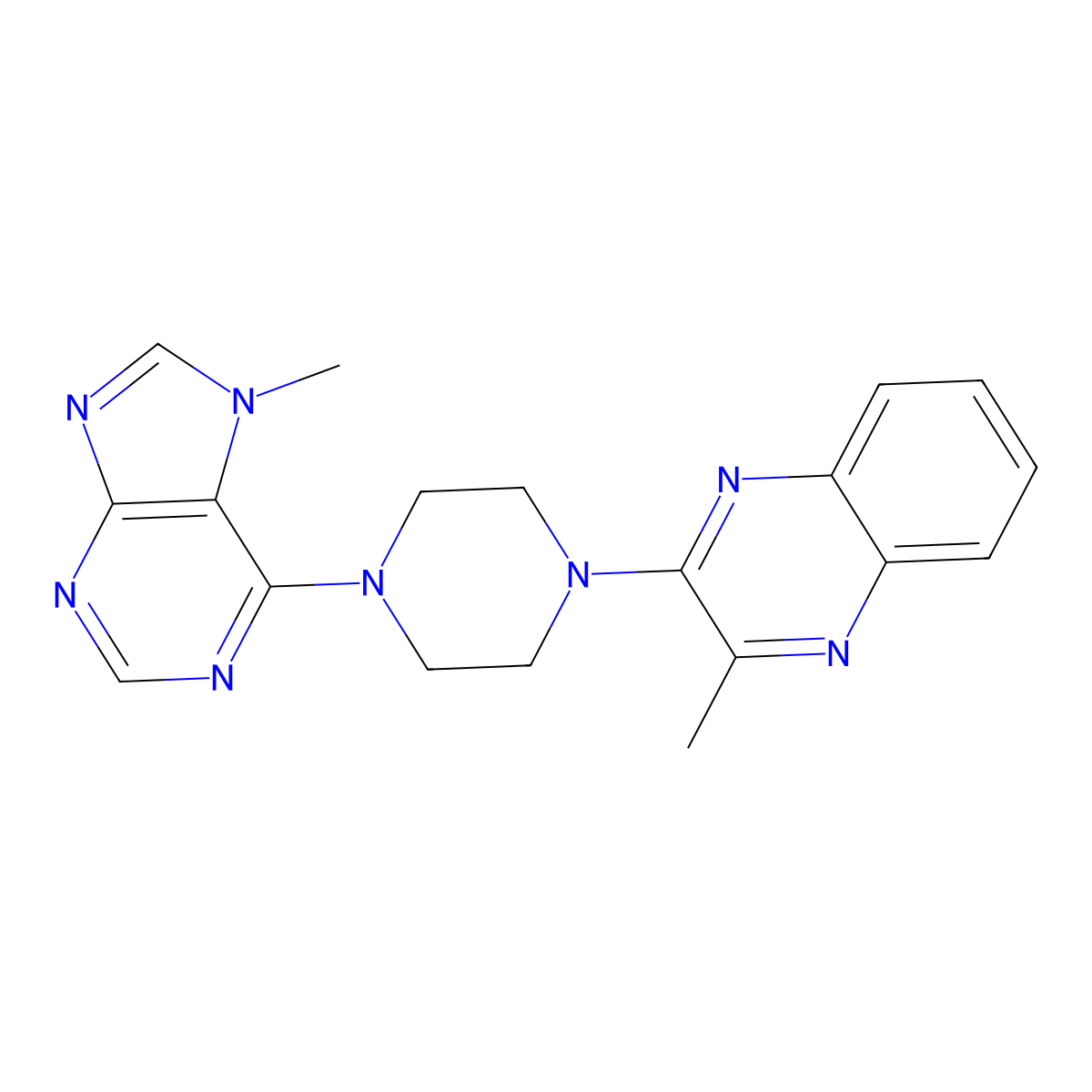 2-methyl-3-[4-(7-methyl-7H-purin-6-yl)piperazin-1-yl]quinoxaline molecular structure, CAS 2640862-92-4