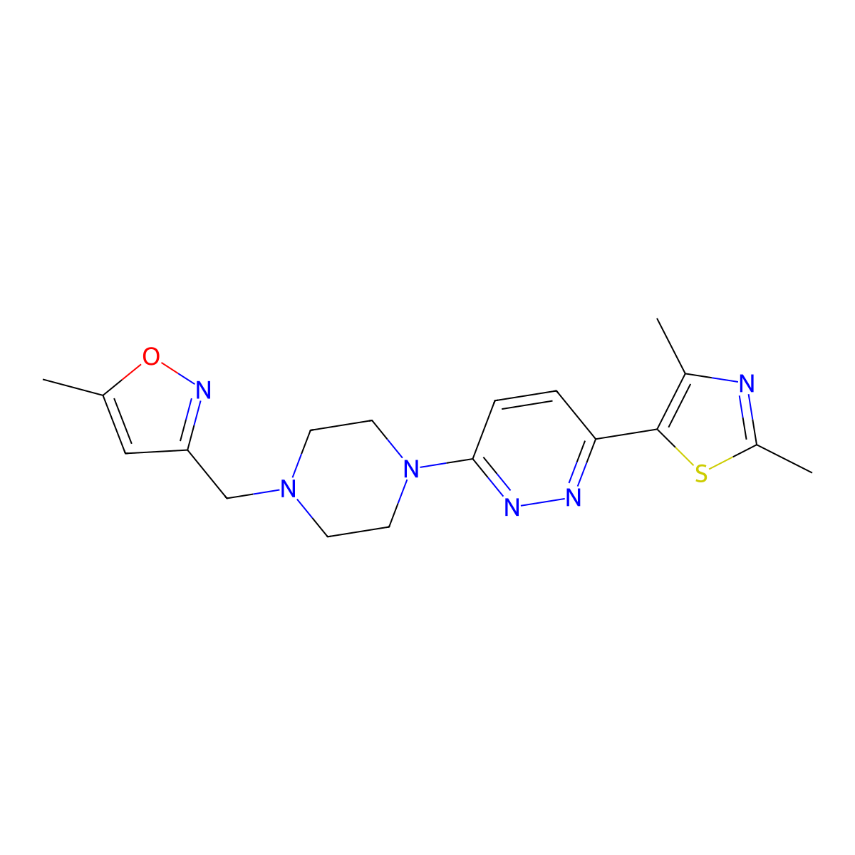 3-(2,4-Dimethyl-1,3-thiazol-5-yl)-6-{4-[(5-methyl-1,2-oxazol-3-yl)methyl]piperazin-1-yl}pyridazine molecular structure, CAS 2640863-01-8