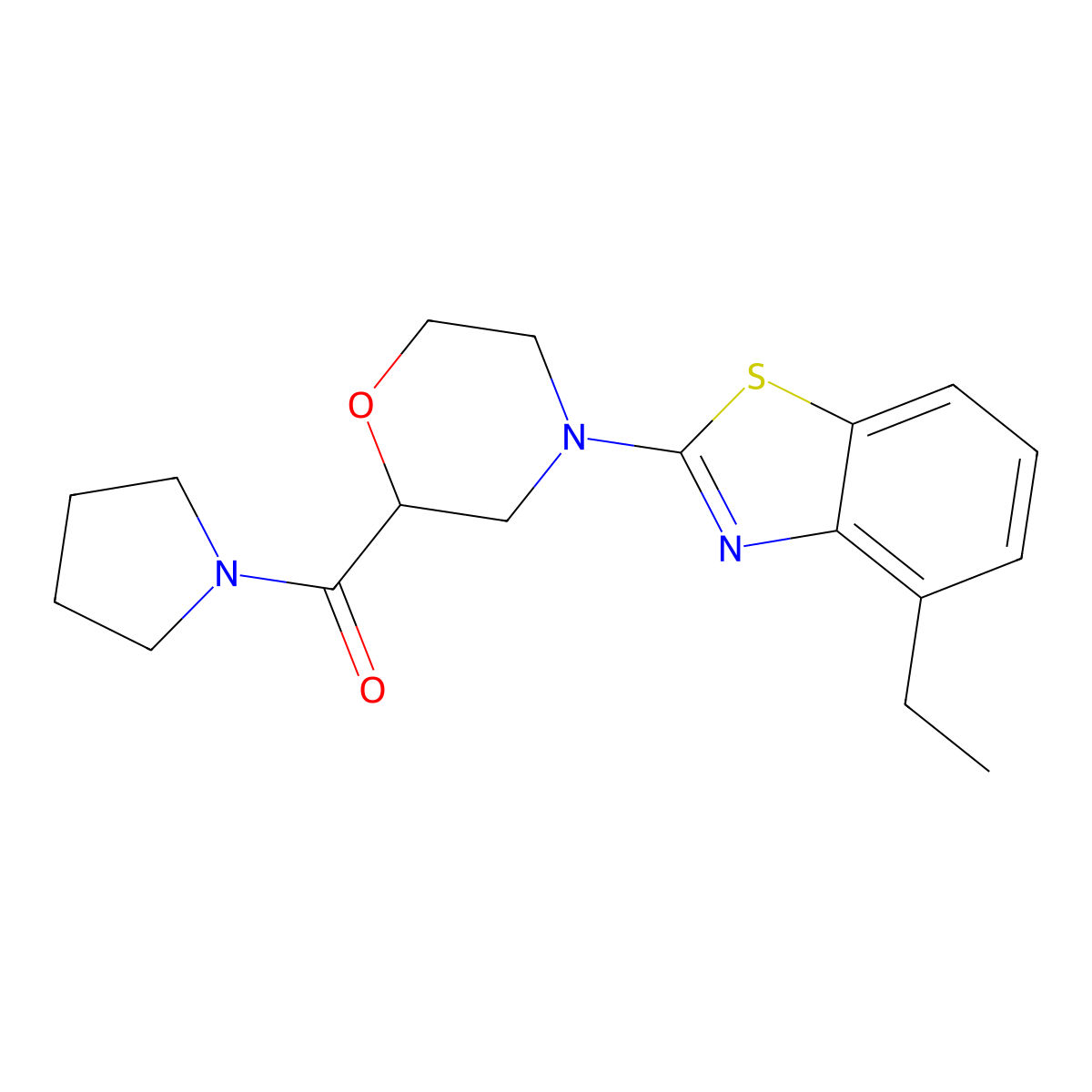4-Ethyl-2-[2-(pyrrolidine-1-carbonyl)morpholin-4-yl]-1,3-benzothiazole molecular structure, CAS 2640863-03-0