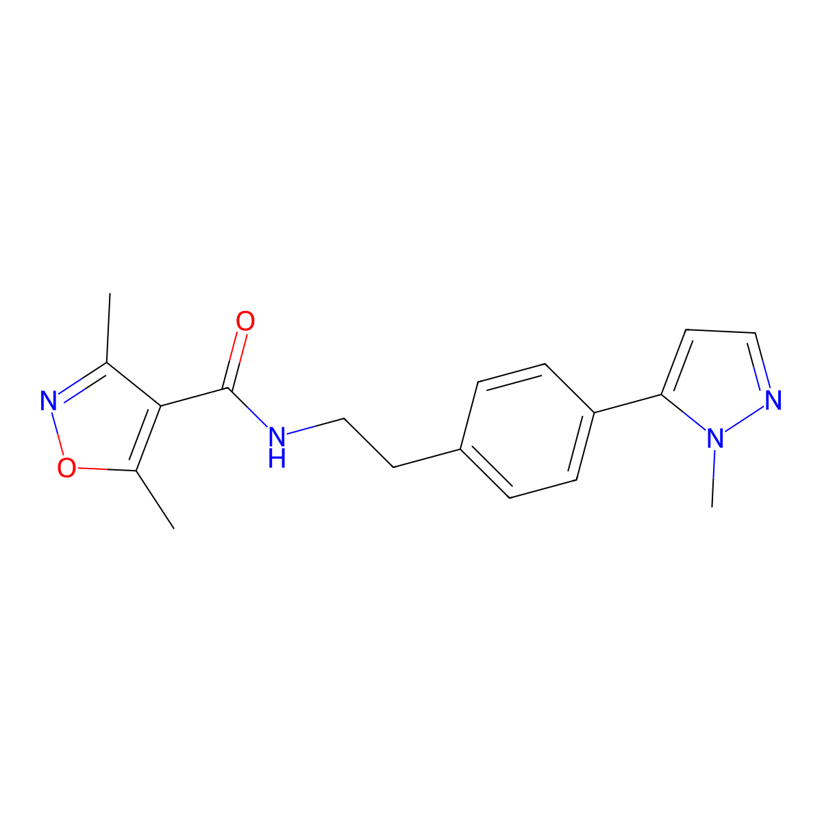 3,5-dimethyl-N-{2-[4-(1-methyl-1H-pyrazol-5-yl)phenyl]ethyl}-1,2-oxazole-4-carboxamide molecular structure, CAS 2640863-07-4