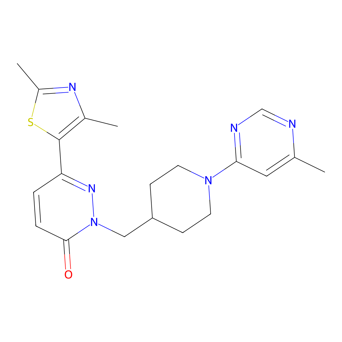 6-(2,4-Dimethyl-1,3-thiazol-5-yl)-2-{[1-(6-methylpyrimidin-4-yl)piperidin-4-yl]methyl}-2,3-dihydropyridazin-3-one molecular structure, CAS 2640863-09-6