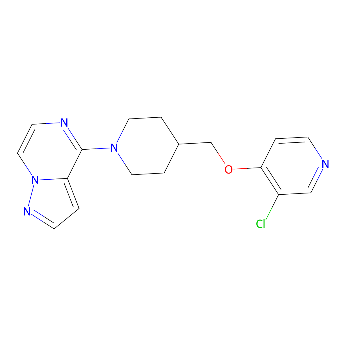 3-Chloro-4-[(1-{pyrazolo[1,5-a]pyrazin-4-yl}piperidin-4-yl)methoxy]pyridine molecular structure, CAS 2640863-11-0