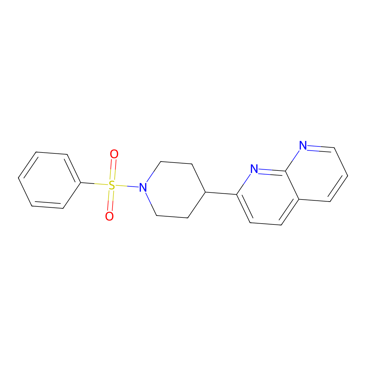 2-[1-(Benzenesulfonyl)piperidin-4-yl]-1,8-naphthyridine molecular structure, CAS 2640863-12-1