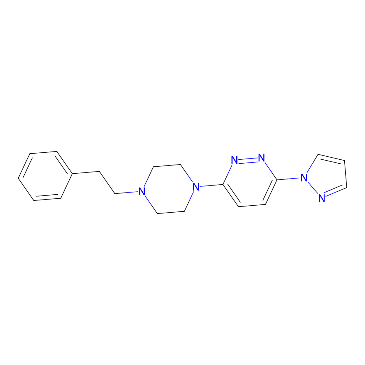 3-[4-(2-phenylethyl)piperazin-1-yl]-6-(1H-pyrazol-1-yl)pyridazine molecular structure, CAS 2640863-15-4