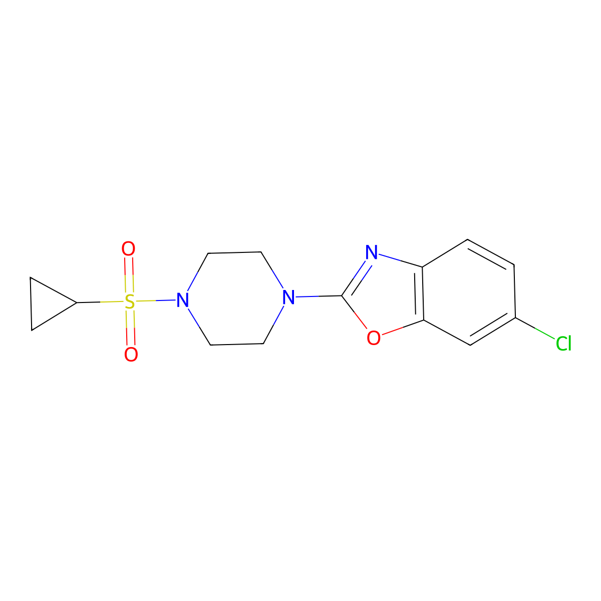 6-Chloro-2-[4-(cyclopropanesulfonyl)piperazin-1-yl]-1,3-benzoxazole molecular structure, CAS 2640863-19-8