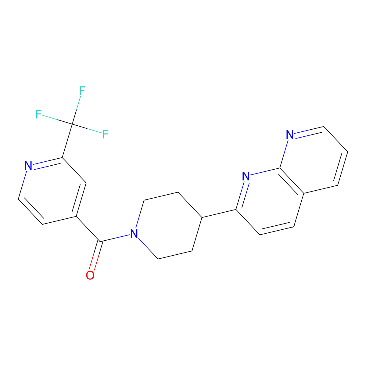 2-{1-[2-(Trifluoromethyl)pyridine-4-carbonyl]piperidin-4-yl}-1,8-naphthyridine molecular structure, CAS 2640863-21-2