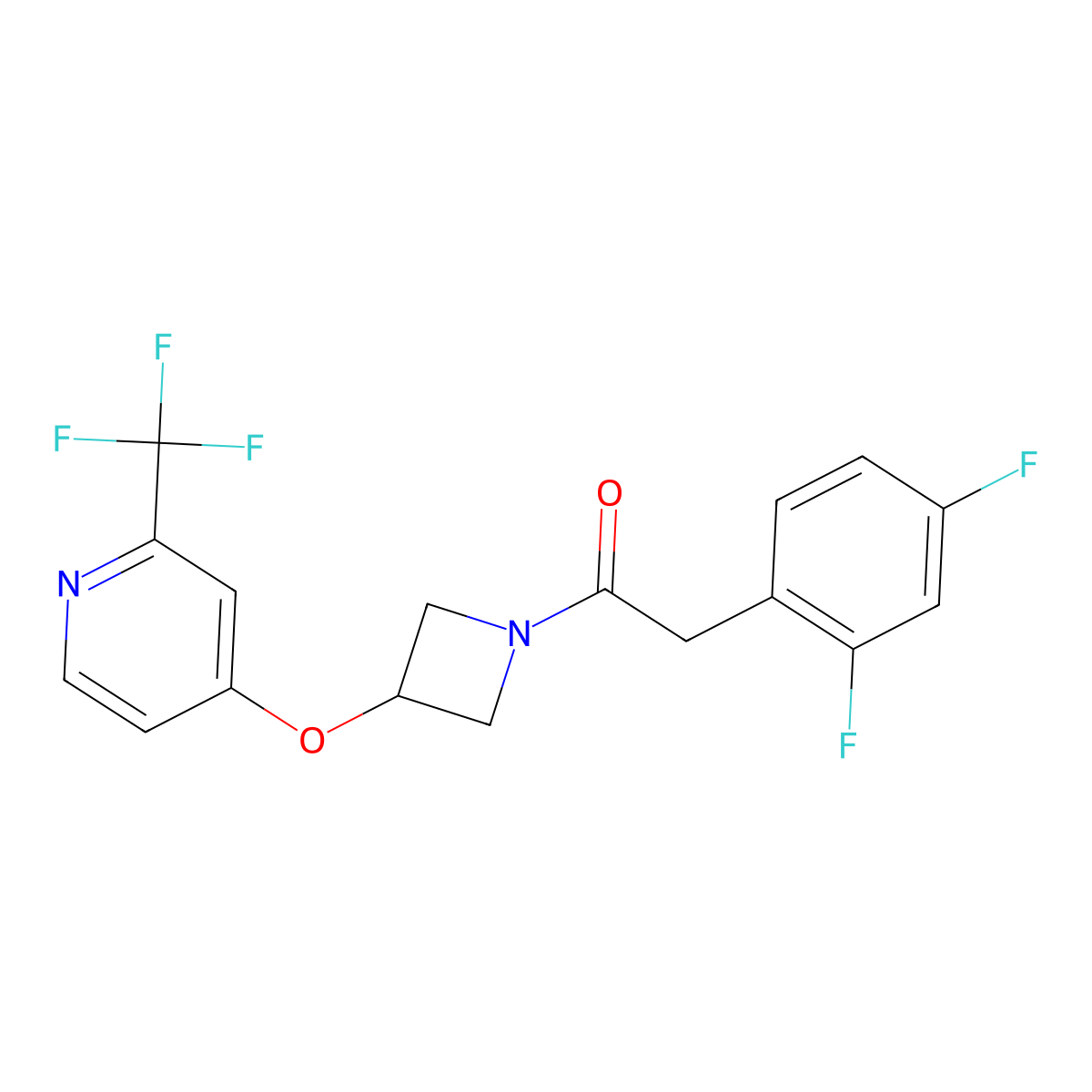2-(2,4-Difluorophenyl)-1-(3-{[2-(trifluoromethyl)pyridin-4-yl]oxy}azetidin-1-yl)ethan-1-one molecular structure, CAS 2640863-29-0