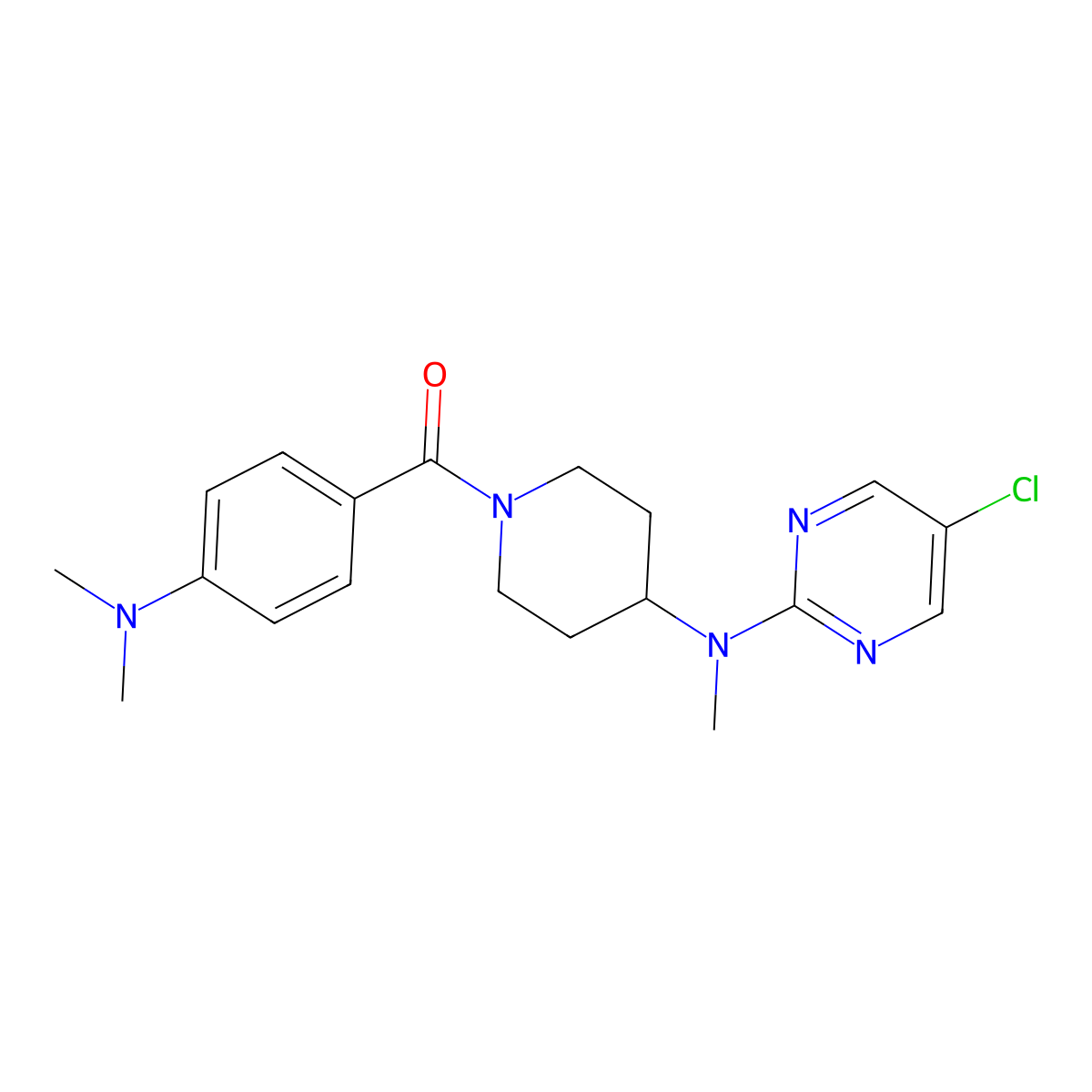 5-chloro-N-{1-[4-(dimethylamino)benzoyl]piperidin-4-yl}-N-methylpyrimidin-2-amine molecular structure, CAS 2640863-30-3