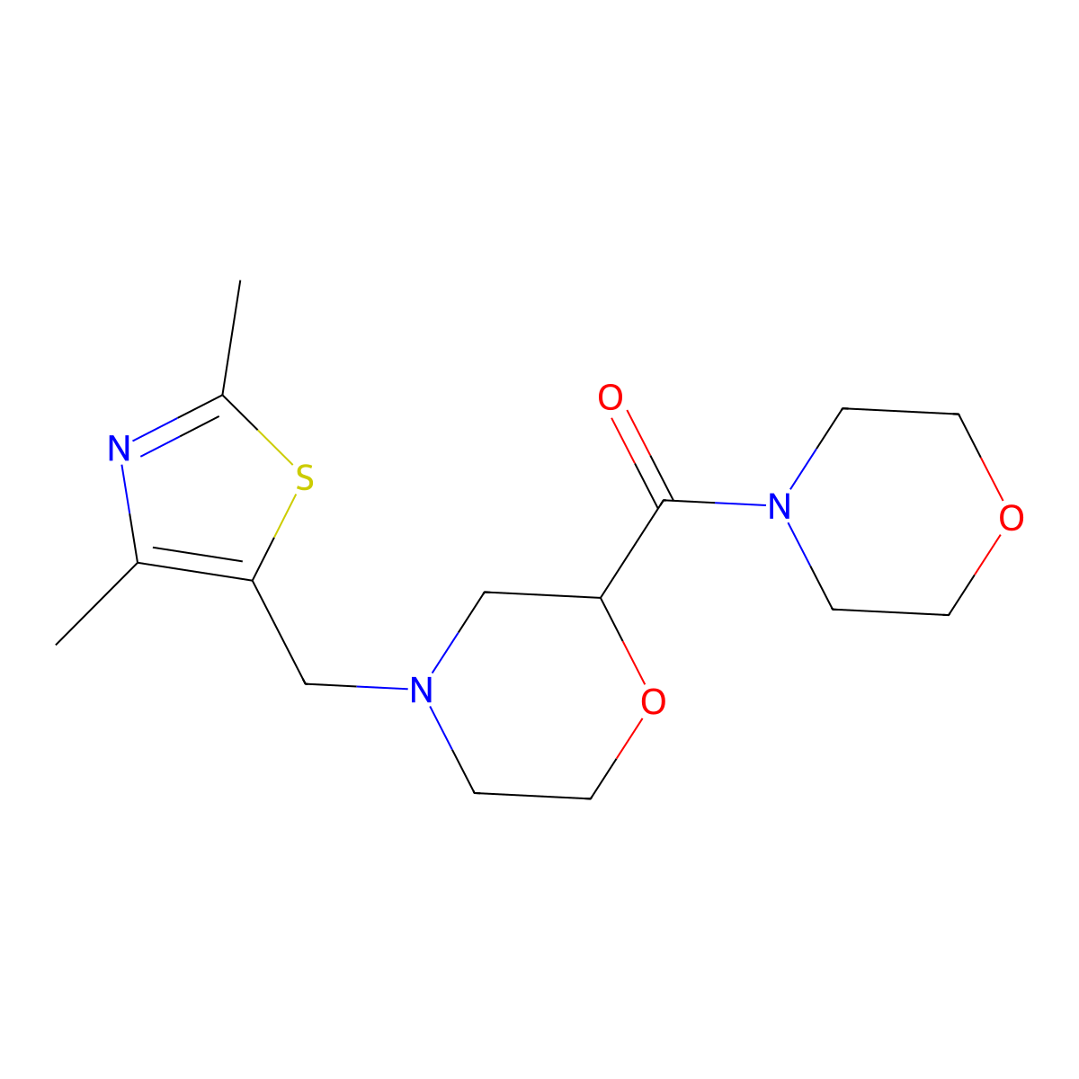 4-[(2,4-Dimethyl-1,3-thiazol-5-yl)methyl]-2-(morpholine-4-carbonyl)morpholine molecular structure, CAS 2640863-37-0