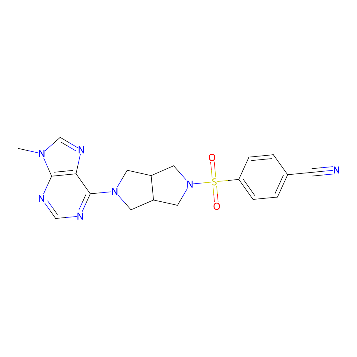 4-{[5-(9-methyl-9H-purin-6-yl)-octahydropyrrolo[3,4-c]pyrrol-2-yl]sulfonyl}benzonitrile molecular structure, CAS 2640863-47-2