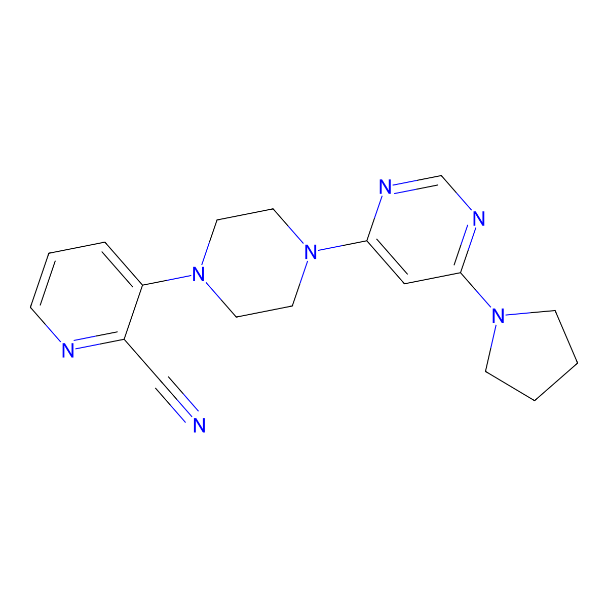 3-{4-[6-(Pyrrolidin-1-yl)pyrimidin-4-yl]piperazin-1-yl}pyridine-2-carbonitrile molecular structure, CAS 2640863-48-3