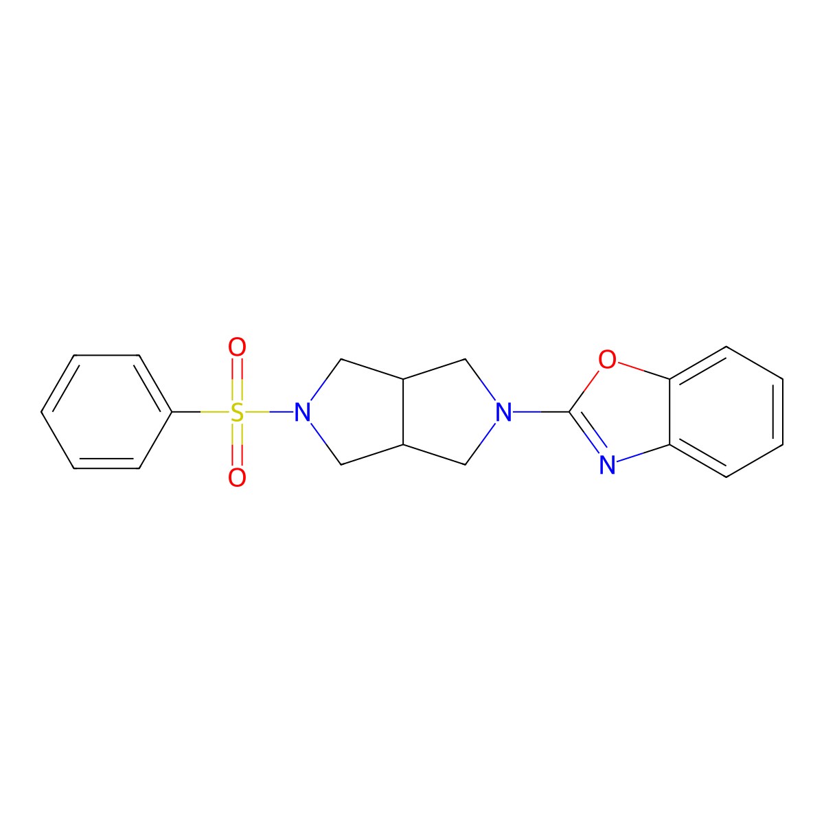 2-[5-(Benzenesulfonyl)-octahydropyrrolo[3,4-c]pyrrol-2-yl]-1,3-benzoxazole molecular structure, CAS 2640863-50-7